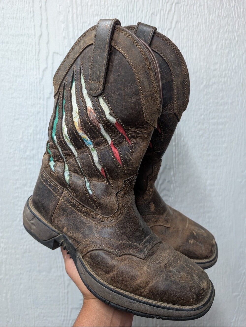 Rank 45 Xero Gravity Lite Flag Square Toe Western Boot Brown Size 10